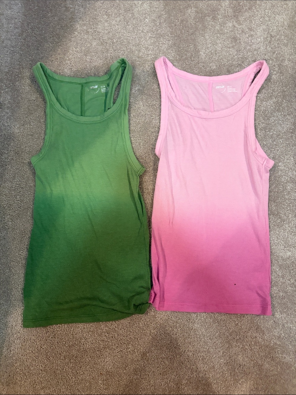 Aerie Ombre Ribbed Tank Tops - Green & Pink